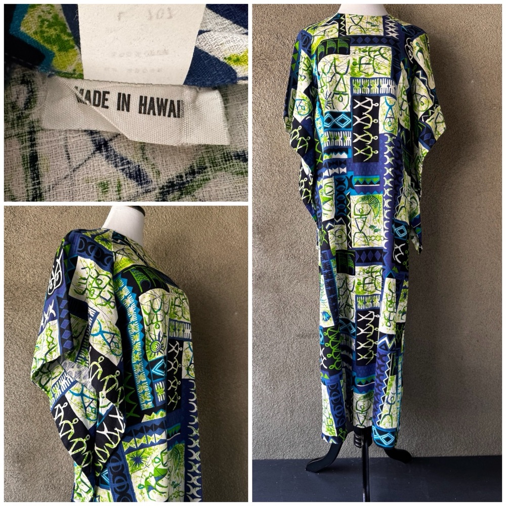 🌺”Made in Hawaii” Vintage Tiki Barkcloth Muumuu Maxi Dress size L🌺